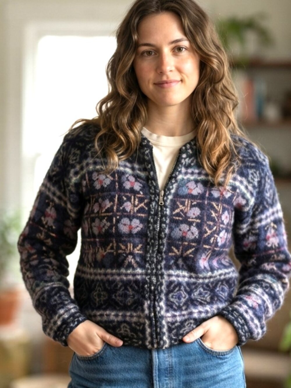 Squaw Valley 100% Wool Cardigan Sweater Nordic Fair Isle